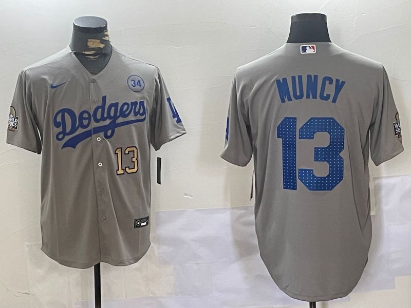 Men Los Angeles Dodgers 13 Muncy Grey Game 2024 Nike MLB Jersey style 11204